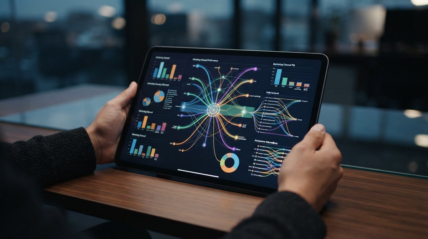 The Best Marketing Attribution Software in 2026: A Buyer's Guide 3 Multi-channel attribution report on a tablet linking marketing touchpoints to pipeline outcomes