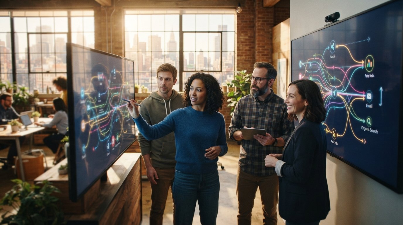 B2B marketing team mapping channel touchpoints before choosing marketing attribution software