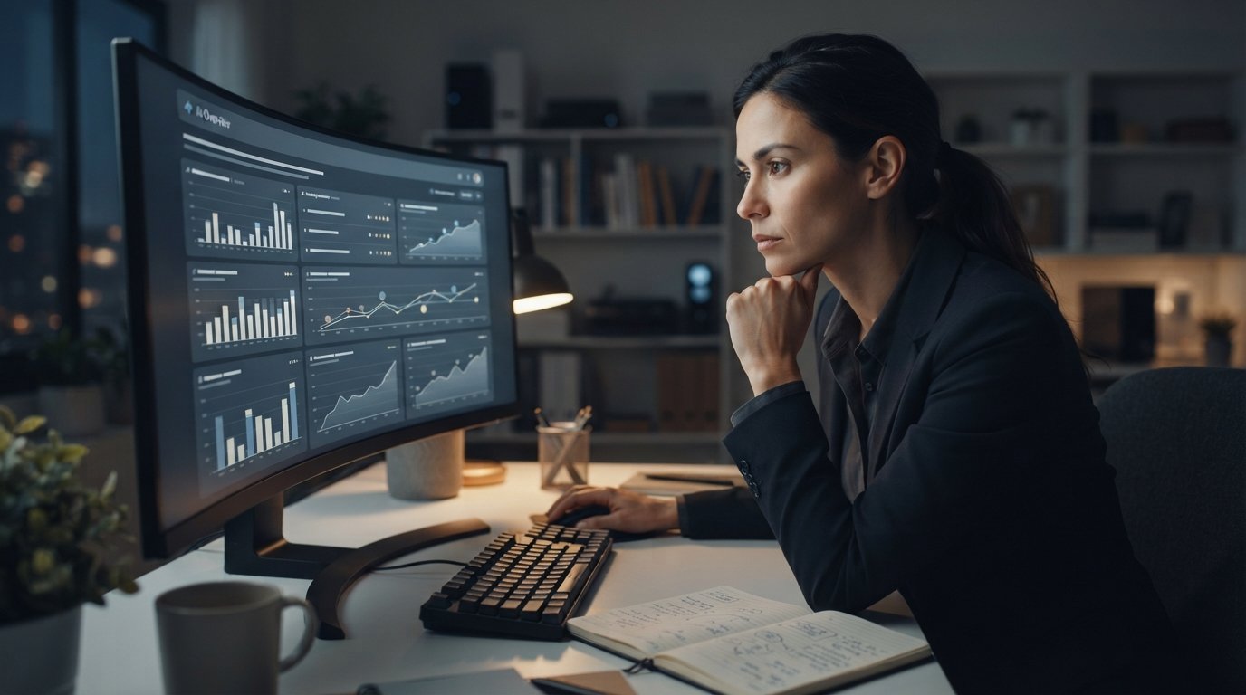 SEO lead reviewing search performance dashboards while planning how to rank in AI Overviews