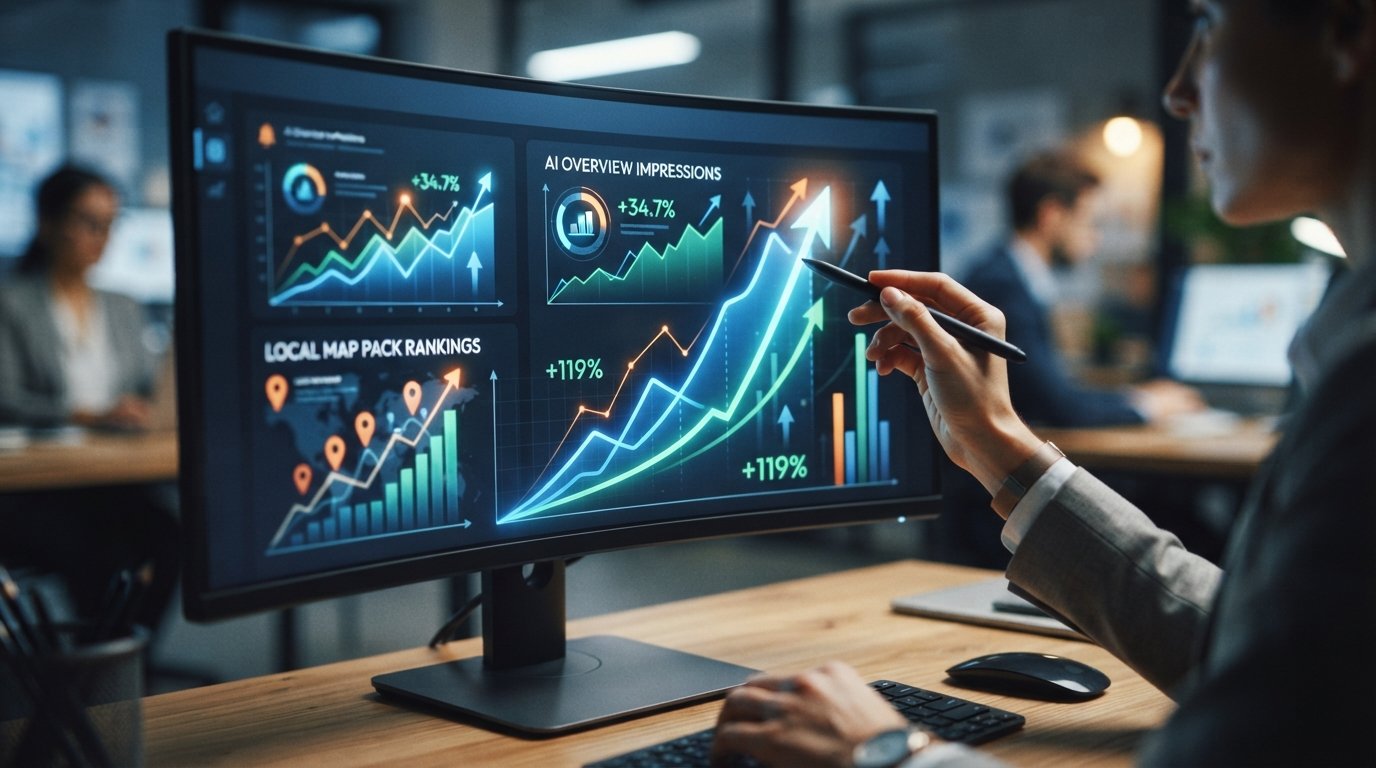Analyst reviewing AI Overview impression trends on a dashboard to measure visibility