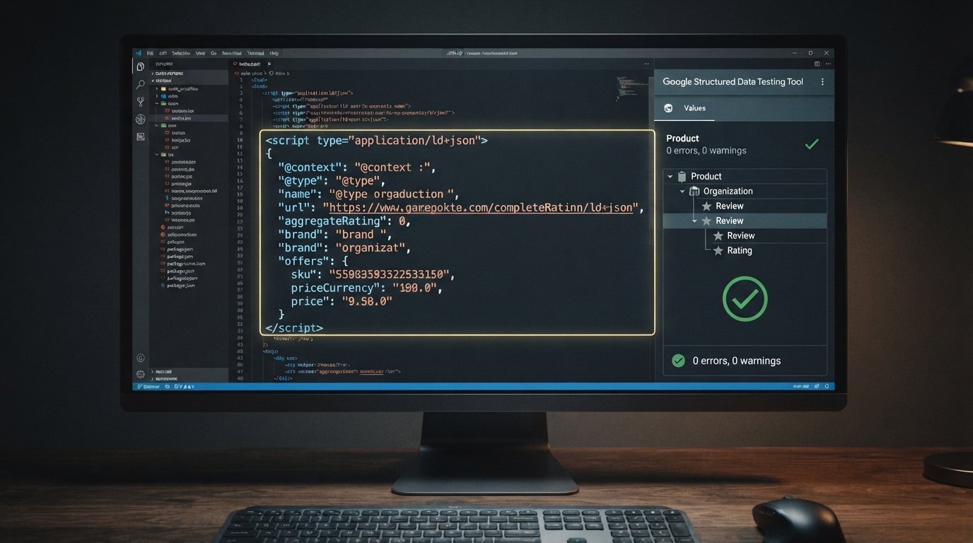 What Is Schema Markup? A B2B Guide to Structured Data That Ranks 2 A JSON-LD schema markup block being checked against a structured data testing tool