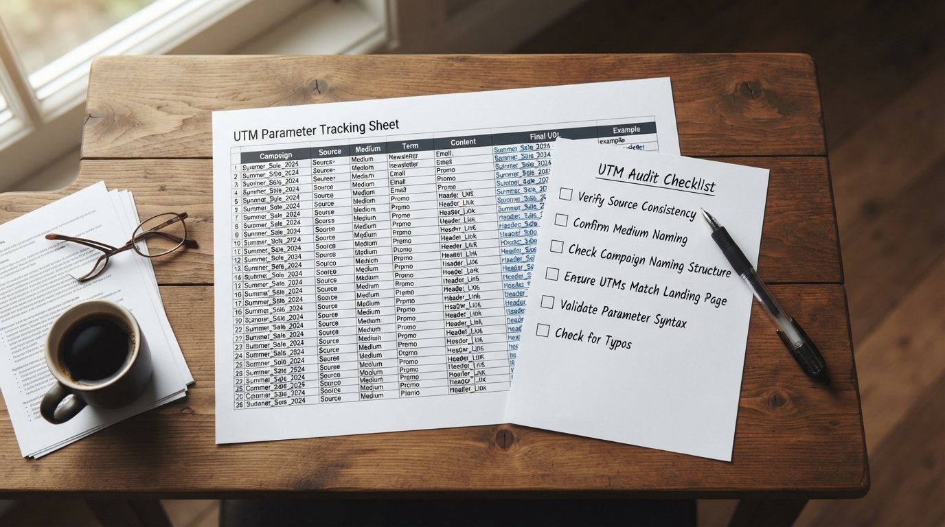 UTM Parameters: The Simple Discipline That Fixes Campaign Attribution 2 A UTM campaign naming convention enforced through a shared tracking spreadsheet