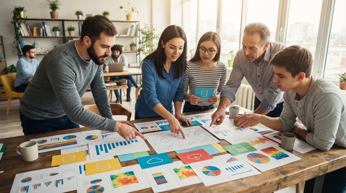 Power BI vs Tableau: Which Fits Your Team's Reporting Needs? 2 Team comparing dashboards and data-source cards to decide between Power BI and Tableau for their data stack